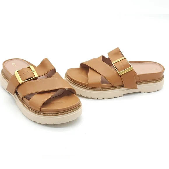 Cole Haan Women's Fraya Flats Platform Slide Adjustable Sandals Tan Size 6.5 - Picture 3 of 8